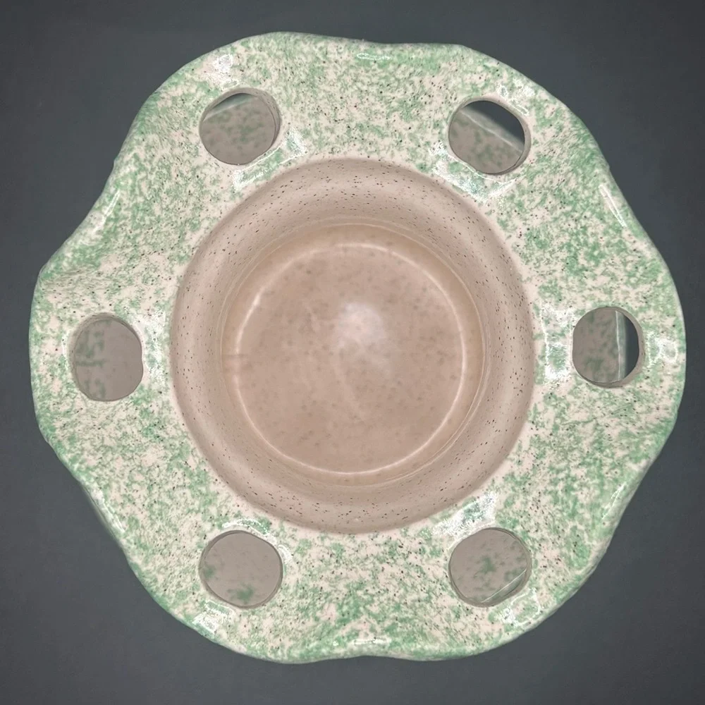 Stoneware Pottery Green Heart Toothbrush Holder
